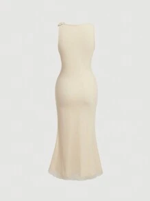 SHEIN MOD Solid Appliques Detail Asymmetrical Neck Dress