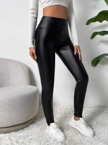 Chiquease Solid Thermal Lined PU Leather Pants