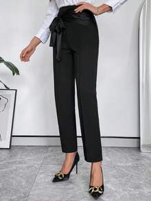 SHEIN Privé High Waist Belted Pants - Black - View 6