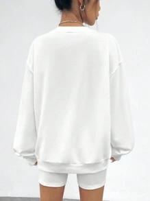 SHEIN EZwear Đồ họa Chữ cái Thả vai Áo nỉ & Quần short đi xe - trắng - Xem 2