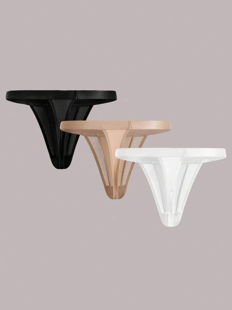 Women Casual Comfy Plain Knitted Fabric Thong Panties Multicolor Slight Stretch