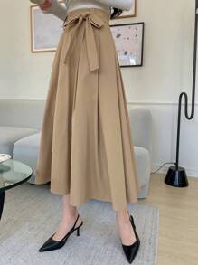 DAZY Solid Belted Flare Skirt - Khaki - View 7