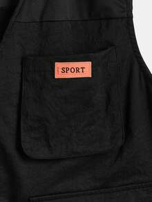 SHEIN EZwear 大碼字母補丁細節翻蓋口袋拼接滾邊落肩袖拉鍊飛行員夾克 - 黑色 - 查看 4