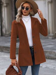 SHEIN Clasi Abrigo unicolor con botón delantero - Marrón - Ver 6