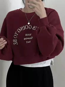 DAZY Sudadera oversize con gráfico de letra, manga larga, ropa de otoño