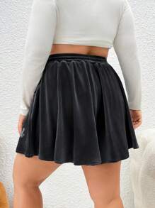 SHEIN EZwear Plus Size Word Print Rhinestone Decorated Shorts With Umbrella Hem Design To Show Figure - Dark Grey - View 2