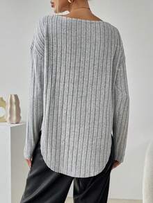 SHEIN Essnce Cổ thuyền Thả vai Curved Hem Áo thun - Màu Xám nhạt - Xem 2