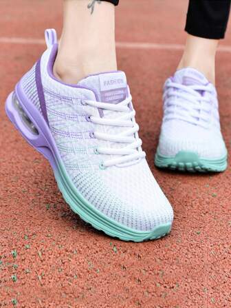 Women's Purple Lightweight Cushioned Sports Sneakers, Comfortable Breathable Running Shoes For Students