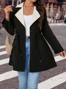 Calvaya Hơn Tay áo cuộn Eo dây rút Túi Kép Áo khoác Trench - Nhiều màu - Xem 4