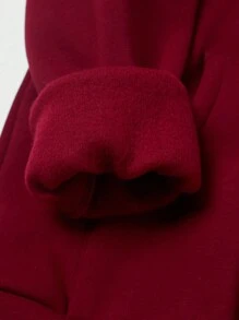 RueChic Hombres Capucha térmica con estampado de letra y dibujos animados con bolsillo de canguro - Rojo - Ver 4