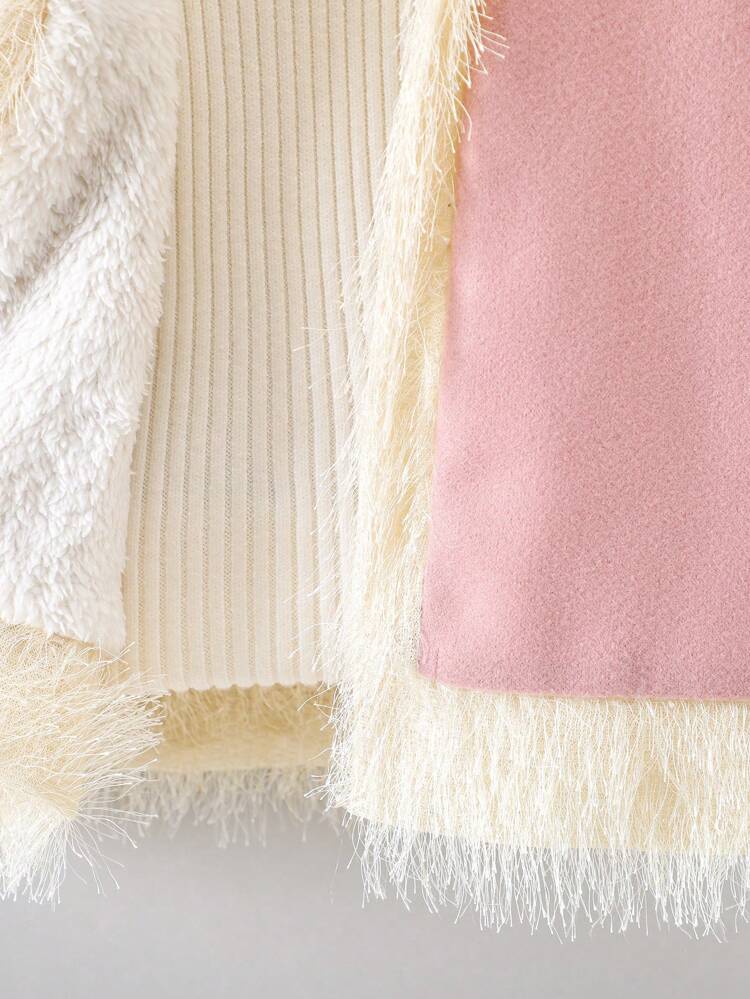 Girls' Fur-edged Hooded Woolen Jacket