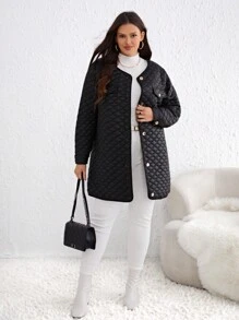 SHEIN Clasi Hơn Chi tiết về Flap Áo khoác Quilted - màu đen - Xem 5