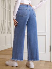 SHEIN Maternity Wide Leg Raw Hem Jeans - Light Wash - View 3