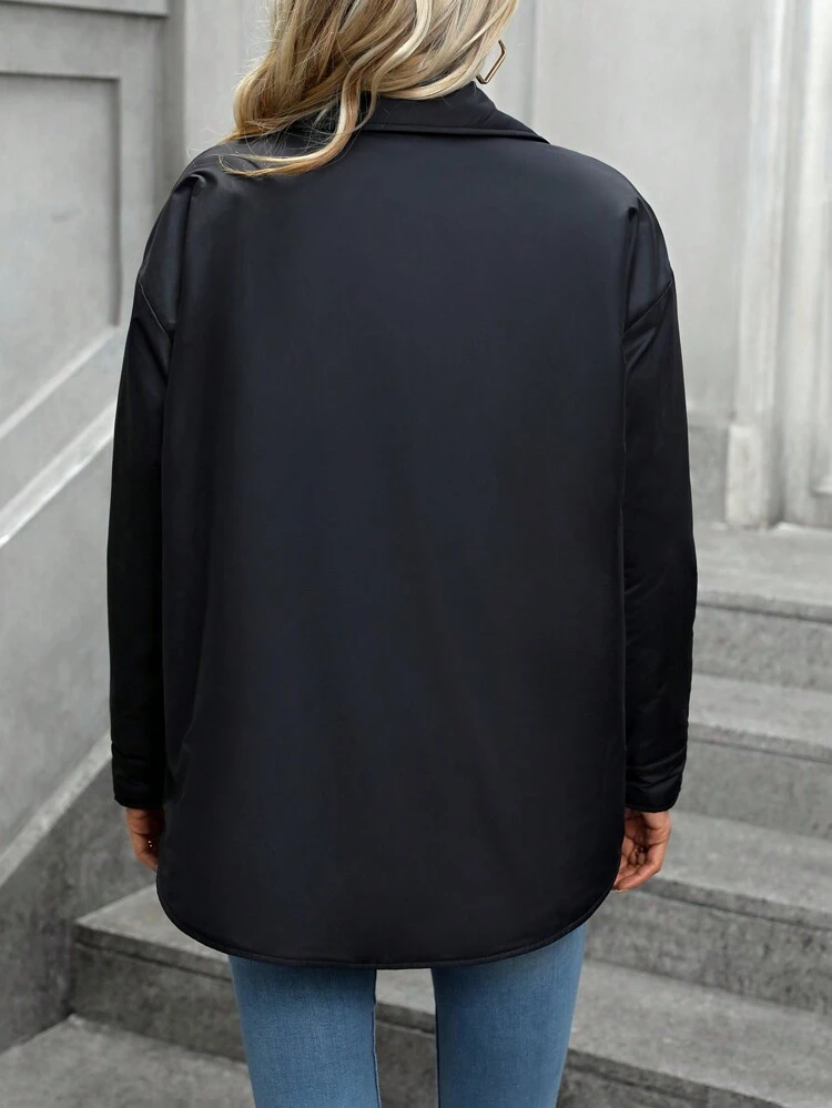 Drop Shoulder Snap Button Front Pocket Patched Padded Padded Coat Clothes Winter Fall Cloth For Women