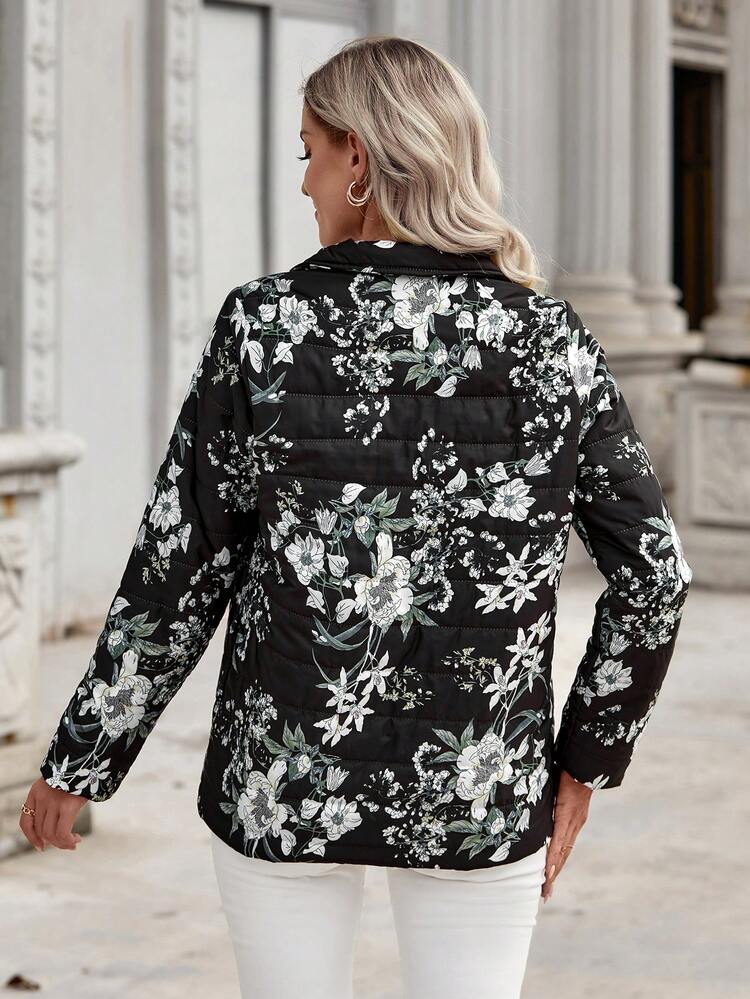 Floral Print Zip Up Padded Coat