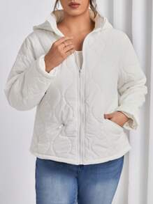 SHEIN Frenchy Hơn Dây kéo áo có mũ Áo khoác Quilted - trắng - Xem 5