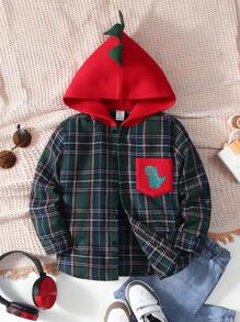 SHEIN 男童恐龍&格子印花3d玉米設計連帽衫 - 彩色 - 查看 1