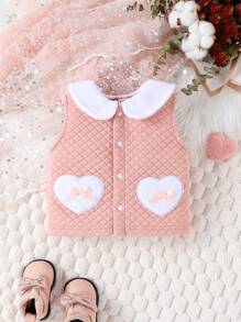 SHEIN Newborn Baby Girls' Collarless Heart Shaped Patchwork Vest Jacket - Apricot - View 1