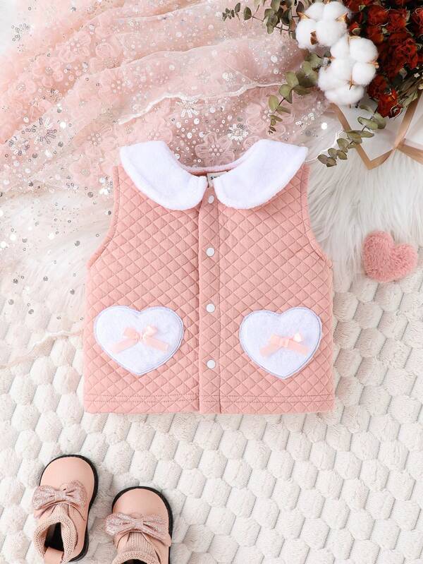 SHEIN Neugeborenes Baby Mädchen Weste-Jacke mit Herz Form Patchwork