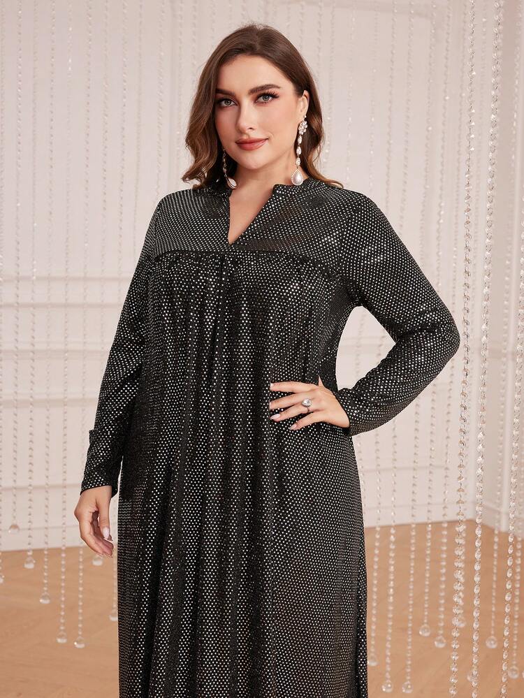 Plus Notched Neckline Dress