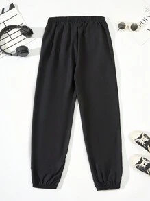 青少年男孩字母補丁細節長褲 - 黑色 - 查看 2