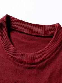 男士素色套頭毛衣無襯衫 - 酒紅色 - 查看 3