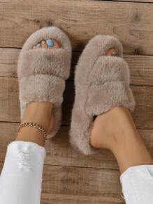 秋冬休閒時尚拖鞋,厚鞋底平底鞋適合女士 - 卡其色 - 查看 1