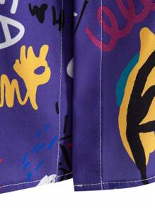 Manfinity EMRG Men Graffiti Print Button Up Shirt - Purple - View 4