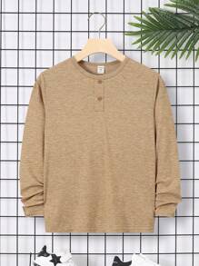 SHEIN 3pcs Loose Fit Casual Knitted Long Sleeve T-Shirt, Round Neck, For Tween Boys, School, Campus, College