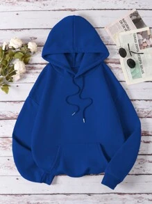 INAWLY 标语图案袋鼠口袋保暖内衬抽绳连帽衫更多睡眠更多音乐更多茶更多书籍更多日落更多创造更多长途散步更多欢笑更多拥抱更多梦想更多公路旅行更多乐趣更多爱，长袖上衣 - 寶藍色 - 查看 2