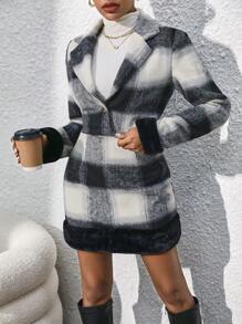 SHEIN Essnce Plaid Print Lapel Neck Jacket & Skirt - Multicolor - View 1