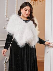 Modelyn Plus 1pc Fuzzy Shawl Coat - White - View 4