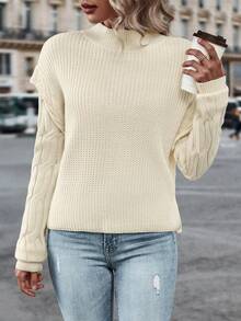 SHEIN LUNE Cổ giả Thả vai Áo len - Màu be - Xem 6