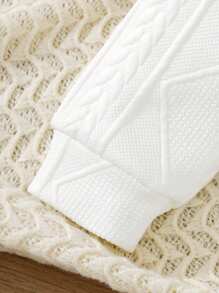 SHEIN Young Girl Fuzzy Trim Hooded Jacket & Sweatpants - White - View 4