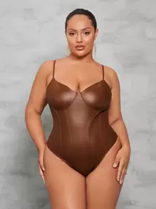 SHEIN BAE 女士大尺碼背心連身衣 - 棕色 - 查看 3