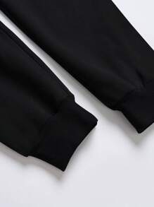 Manfinity Homme Men Letter Graphic Kangaroo Pocket Drawstring Hoodie & Sweatpants - Black - View 4