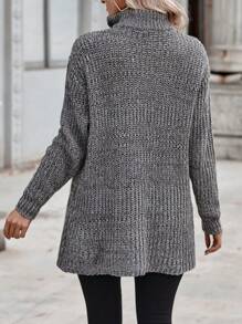 SHEIN LUNE Túi Kép Thả vai Nút phía trước Áo len Mở - Xám - Xem 2