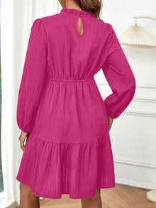 SHEIN Maternidad Vestido de manga farol bajo con fruncido - Rosa Fucsia - Ver 2