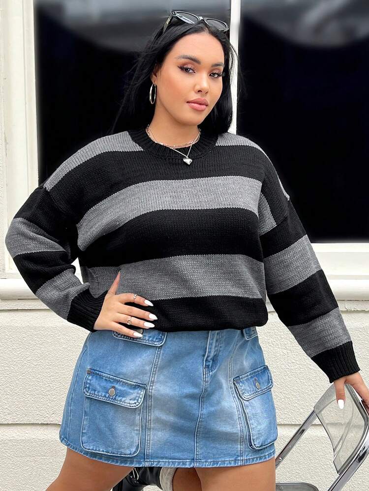 Plus Two Tone Drop Shoulder Sweater