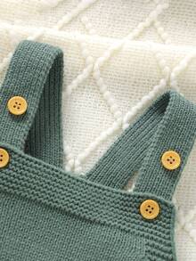 Baby Boy Embroidery Plants Pattern Knit Bodysuit Without Sweater - Green - View 3