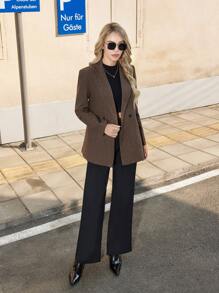 SHEIN BIZwear Solid Lapel Collar Double Button Blazer - Coffee Brown - View 6