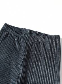 Tween Boy Letter Graphic Ribbed Knit Tee & Pants Snug Fit PJ Set - Navy Blue - View 6