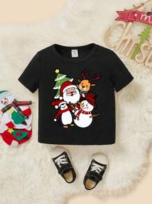 Baby Boy Christmas Print Tee - Black - View 1