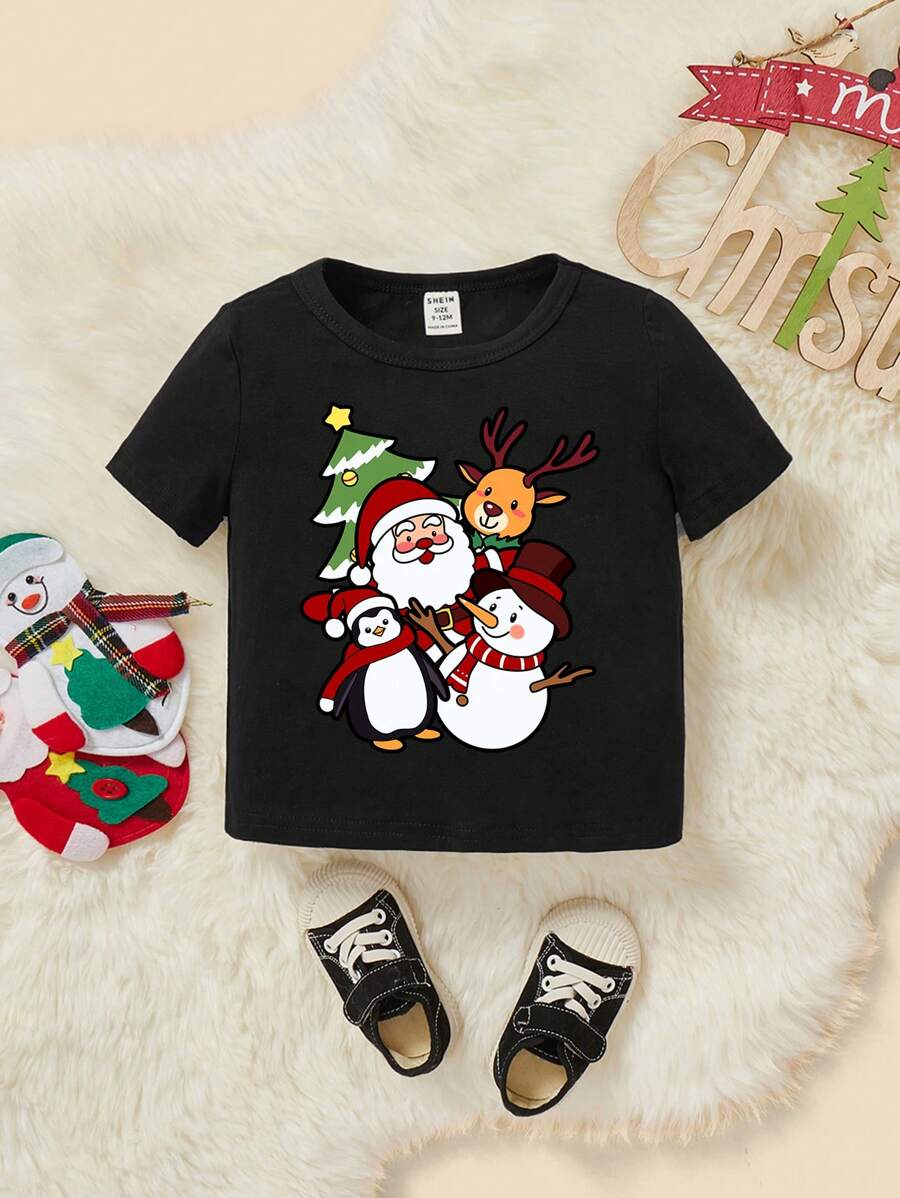 Baby Boy Christmas Print Tee - Black - View 1