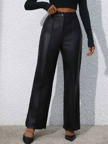 Allurite Cao eo chất liệu da PU Quần - màu đen - Xem 1