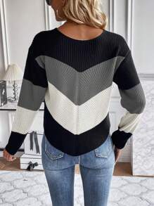 SHEIN LUNE Khối màu Curved Hem Thả vai Áo len - màu đen - Xem 2