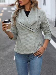 SHEIN Clasi 大翻領拉鏈開襟搖粒絨夾克 - 灰色 - 查看 4