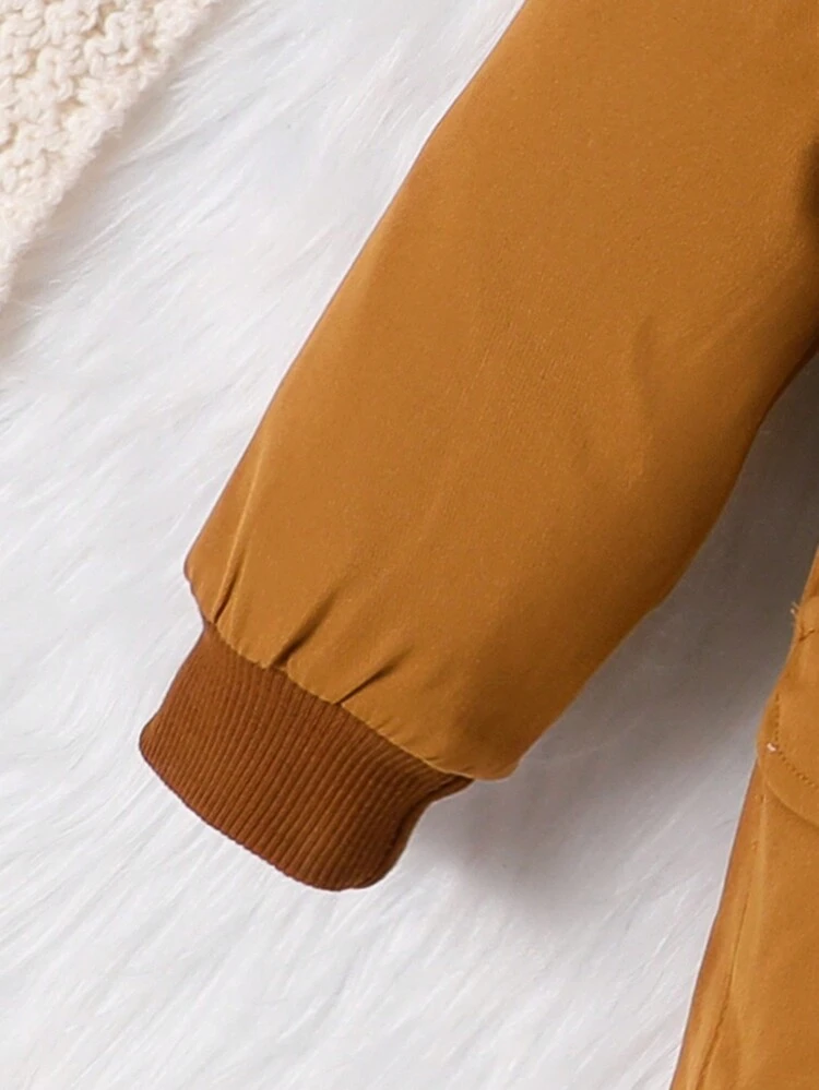 Baby Girl Flap Pocket Teddy Lined Hooded Jacket