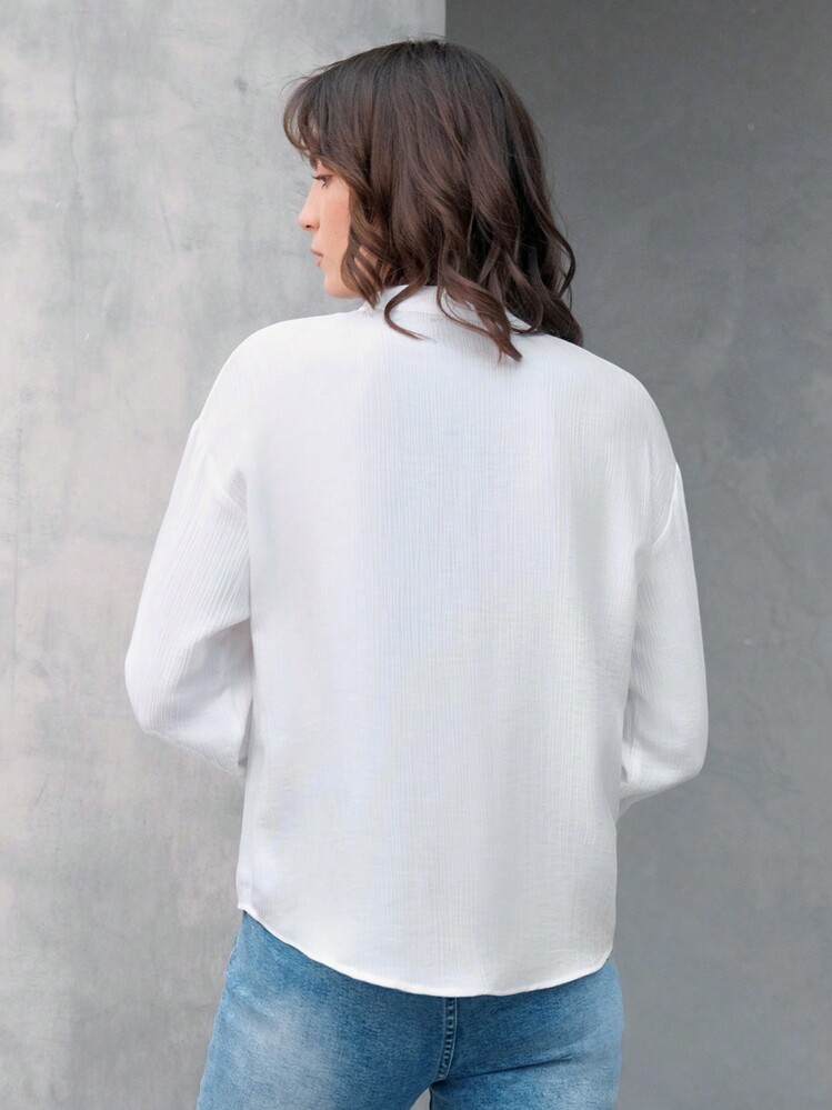 Anewsta Women's Drop Shoulder Button Front Shirt Fall Cloth For Women - White - View 2