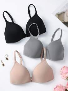 3pcs Solid Wireless Bra - Multicolor - View 3
